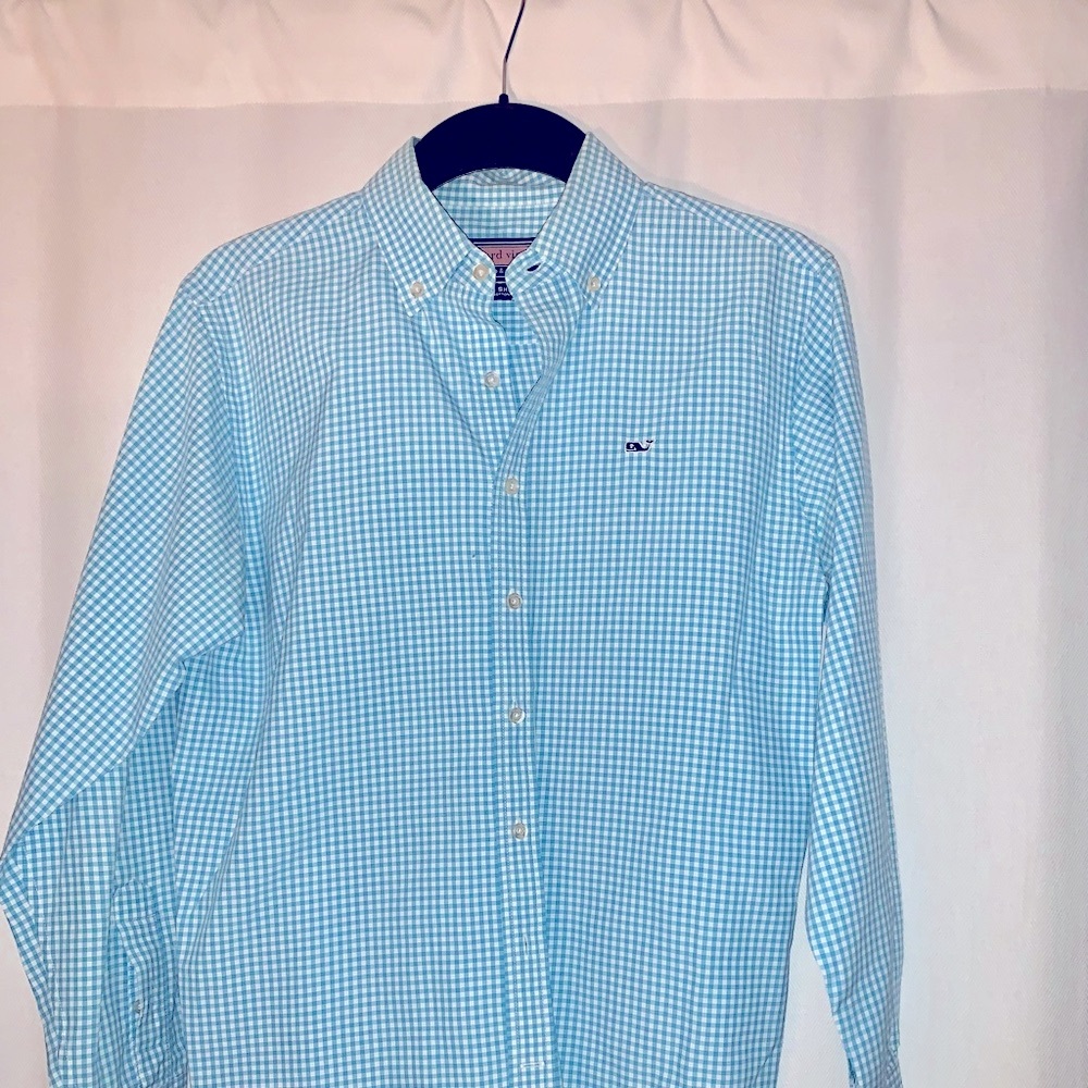 Vineyard Vines Boys L - Blue gingham Oxford